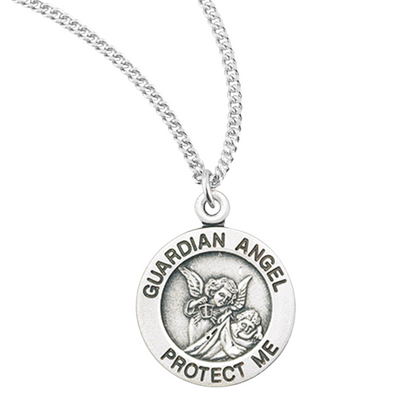 Guardian Angel Round Sterling Silver Medal, Catholic Gift, Made in USA
