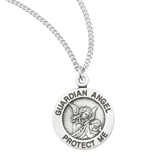 Guardian Angel Round Sterling Silver Medal, Catholic Gift, Made in USA