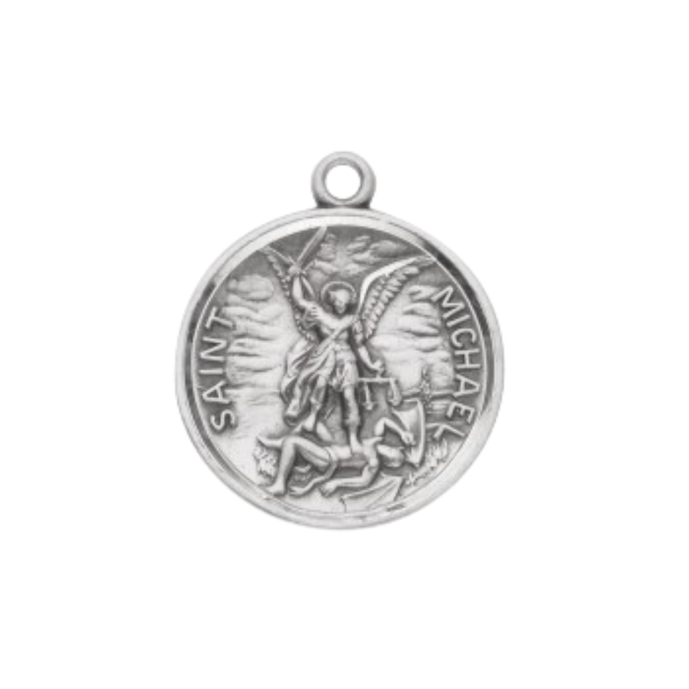 Saint Michael Sterling Silver Medal — 24" Chain, Made in USA, Gift Box Included