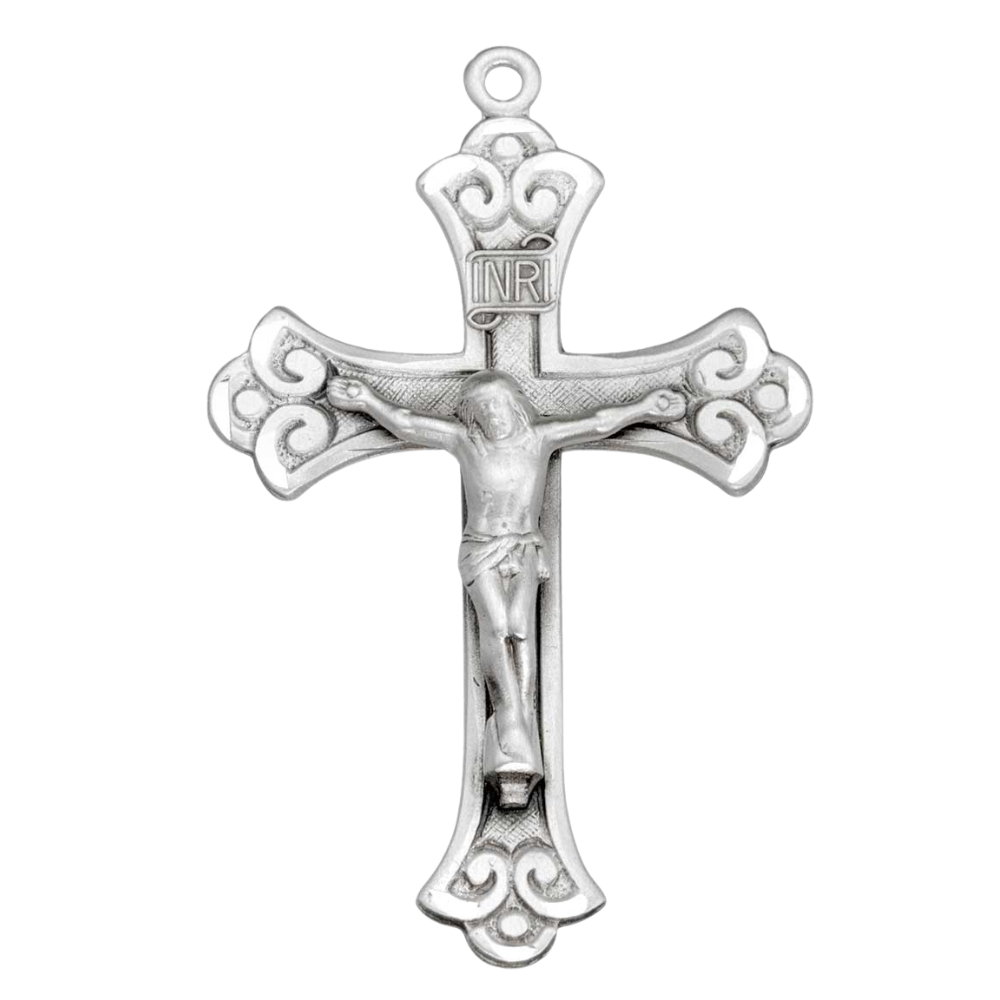 Flared Crucifix Sterling Silver Pendant Necklace — 24" Chain, Gift Box Included