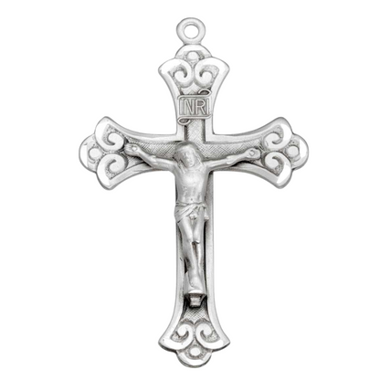 Flared Crucifix Sterling Silver Pendant Necklace — 24" Chain, Gift Box Included