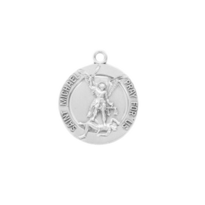 Saint Michael Sterling Silver Medal Pendant Necklace — 24" Chain, Gift Box