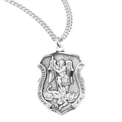 Sterling Silver Small St. Michael Shield, Catholic Gift, Made in USA