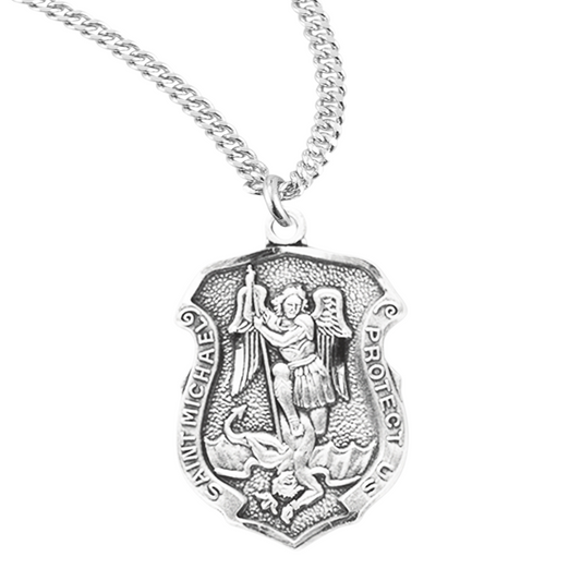 Sterling Silver Small St. Michael Shield, Catholic Gift, Made in USA