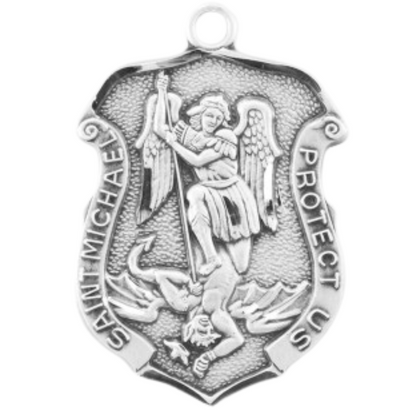 Saint Michael Shield Sterling Silver Necklace — 24"" Chain, Made in USA