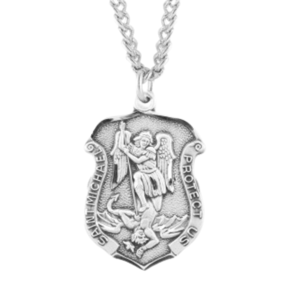 Sterling Silver Lrg St Michael Shield, Catholic Gift, Made in USA