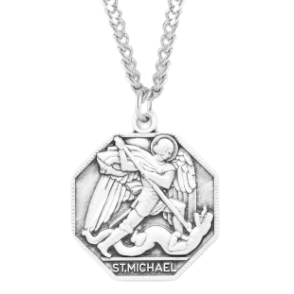 Sterling Silver Octagonal St Michael , Catholic Gift, Made in USA