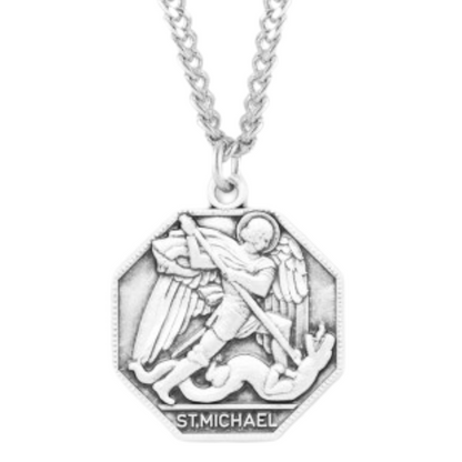 Sterling Silver Octagonal St Michael , Catholic Gift, Made in USA