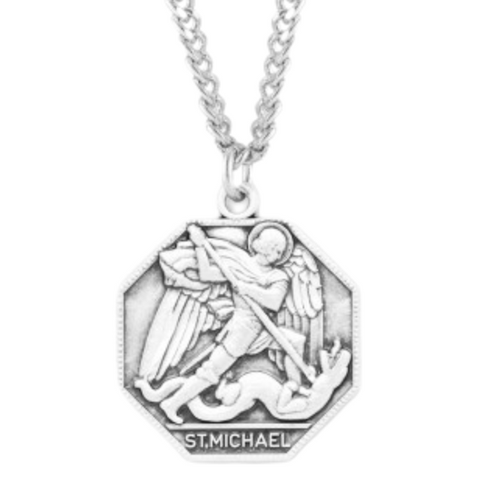 Sterling Silver Octagonal St Michael , Catholic Gift, Made in USA