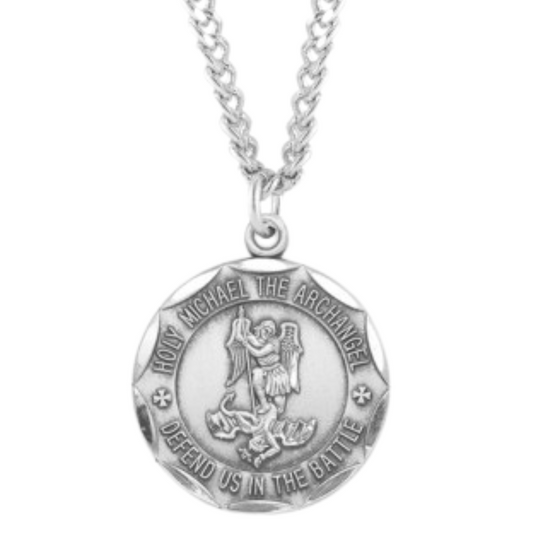 Sterling Silver Med Rd Scalloped Edge St Michael , Catholic Gift, Made in USA