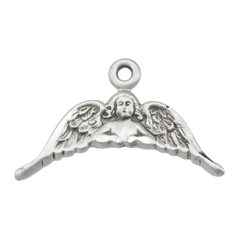 Angel with Wings Sterling Silver Medal — 18" Chain, Made in USA, Gift Box