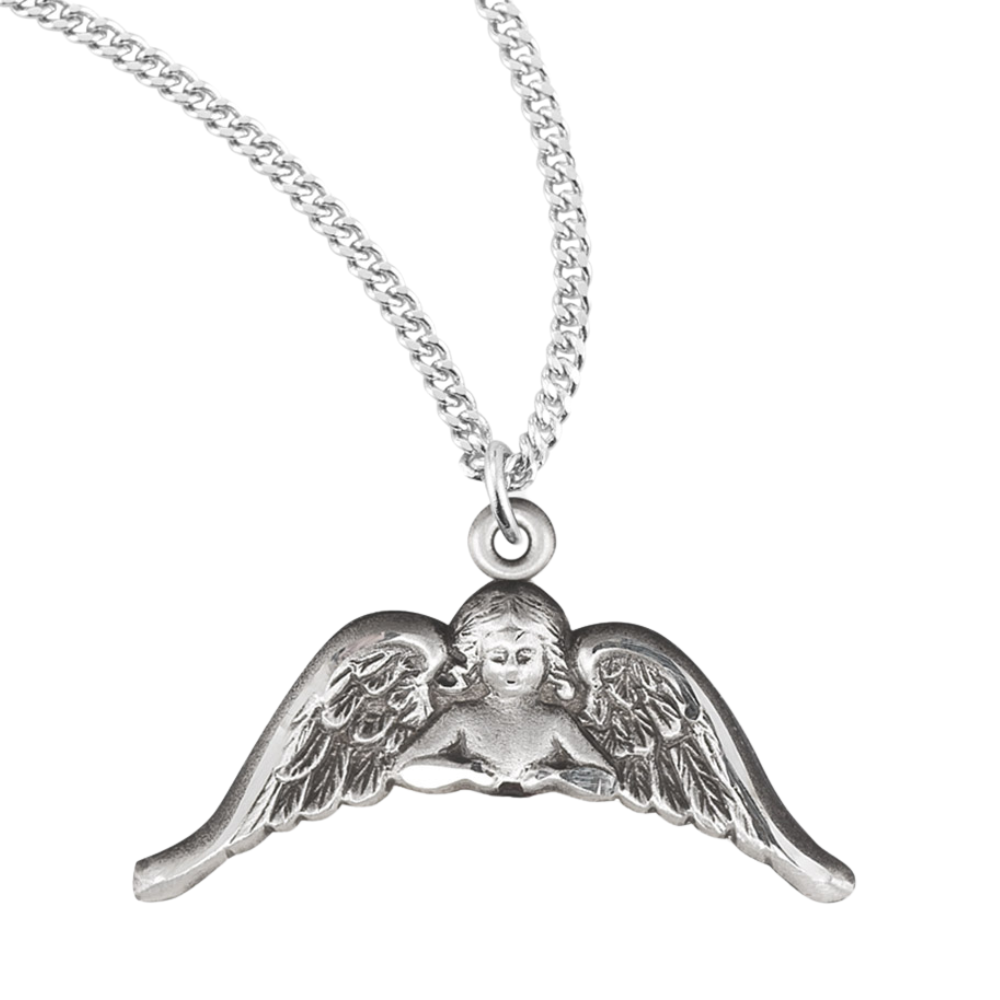 Sterling Silver Angel with Wings Medal, Catholic Gift, Made in USA