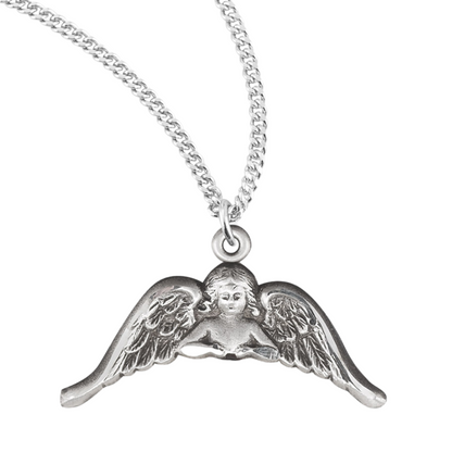 Sterling Silver Angel with Wings Medal, Catholic Gift, Made in USA