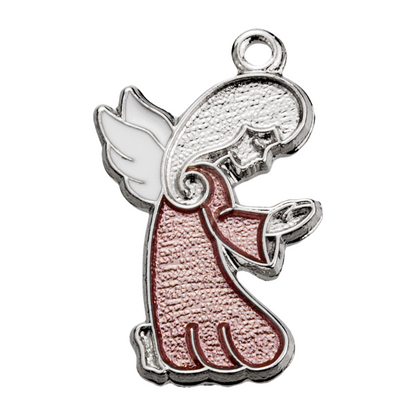 Guardian Angel Pink Enameled Sterling Silver Medal — 18" Chain, Made in USA