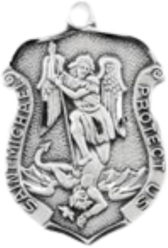 Saint Michael Sterling Silver Badge Pendant — 18" Chain, Gift Box Included
