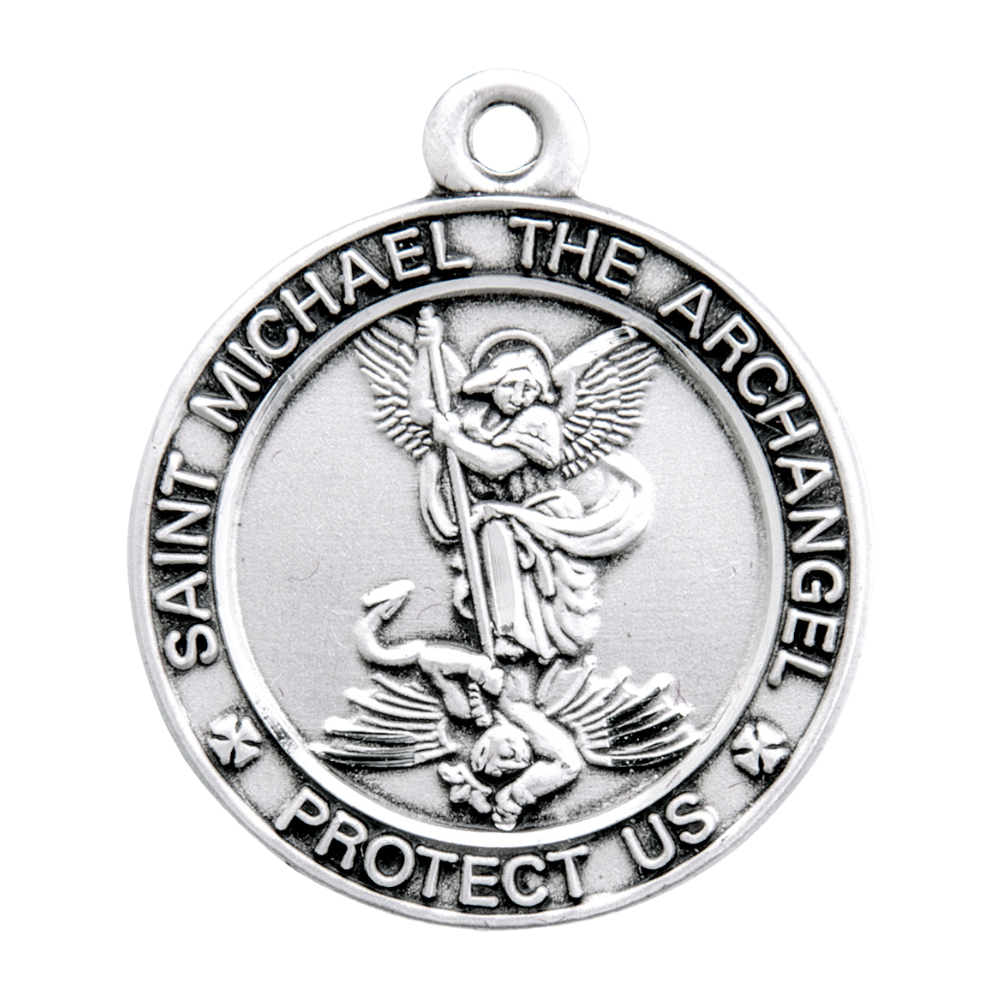Saint Michael Sterling Silver Round Medal Necklace — 18" Chain, Gift Box Included