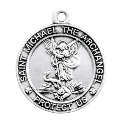 Saint Michael Sterling Silver Round Medal Necklace — 18" Chain, Gift Box Included
