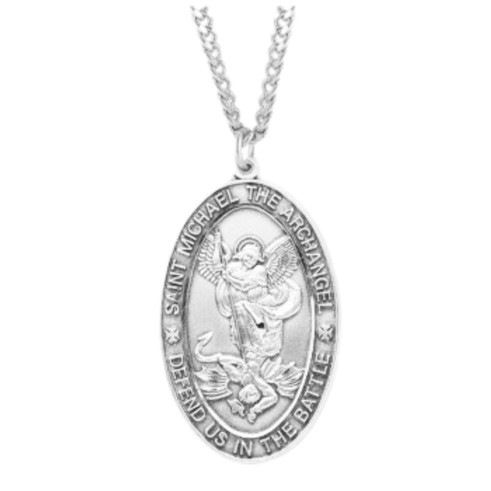 Sterling Silver Lg Oval St Michael , Catholic Gift, Made in USA