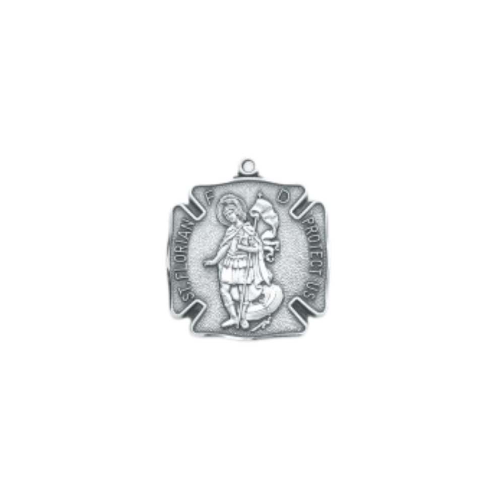 Saint Florian Firefighters Medal Sterling Silver Pendant — 24" Chain, Gift Box