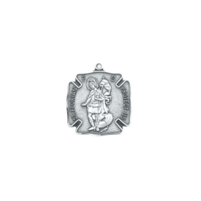 Saint Florian Firefighters Medal Sterling Silver Pendant — 24" Chain, Gift Box