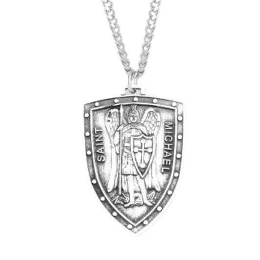 Sterling Silver Large St Michael Shield, Catholic Gift, Made in USA