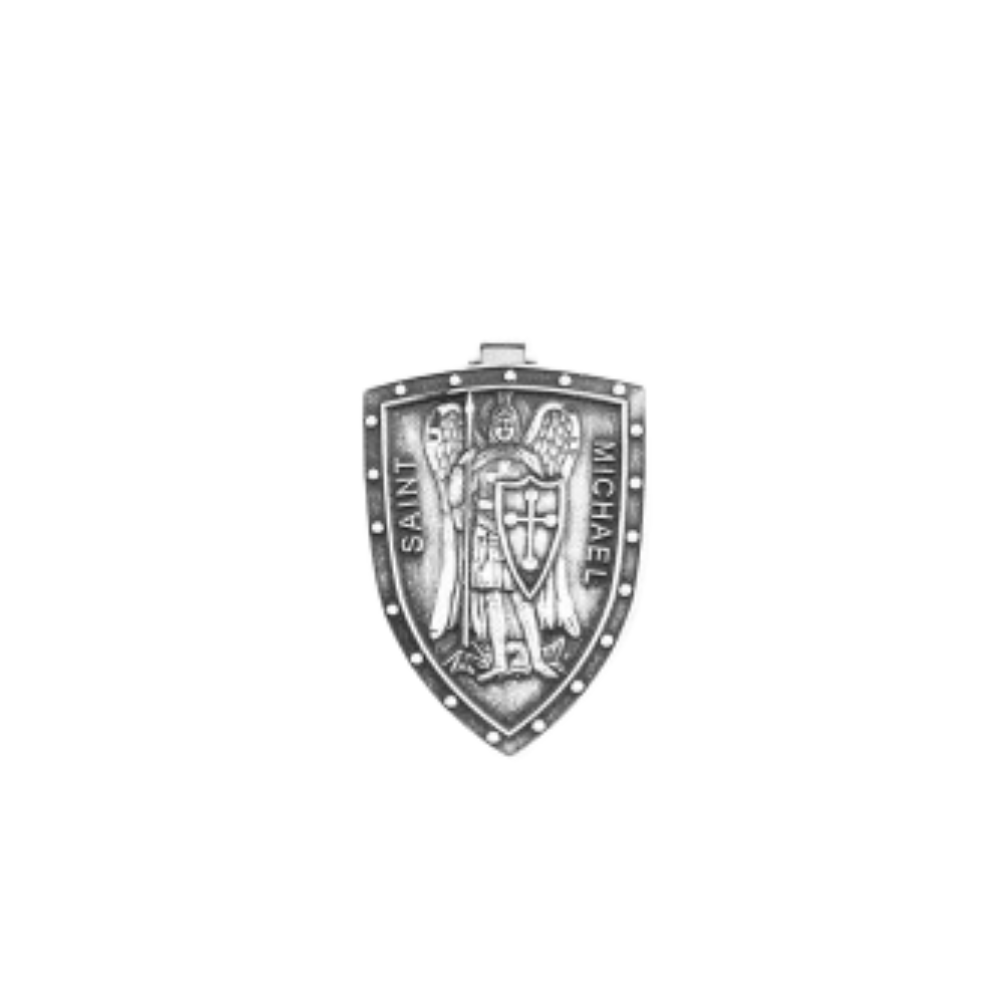 Saint Michael Sterling Silver Shield Necklace — 24" Chain, Gift Box Included