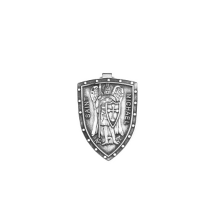 Saint Michael Sterling Silver Shield Necklace — 24" Chain, Gift Box Included