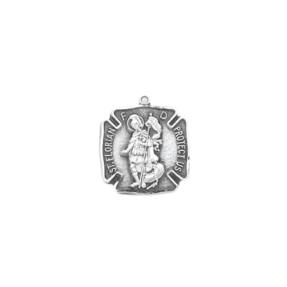 Saint Florian Sterling Silver Firefighters Medal Necklace — 18" Chain, Gift Box