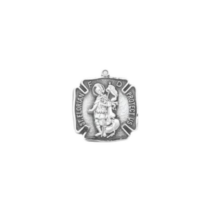 Saint Florian Sterling Silver Firefighters Medal Necklace — 18" Chain, Gift Box