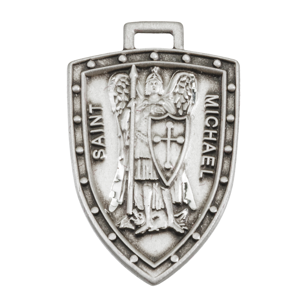 Saint Michael Sterling Silver Shield Necklace — 18" Chain, Gift Box Included