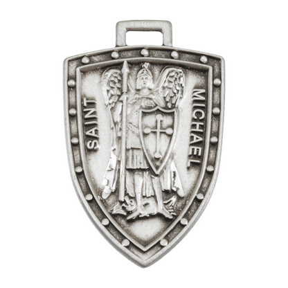 Saint Michael Sterling Silver Shield Necklace — 18" Chain, Gift Box Included