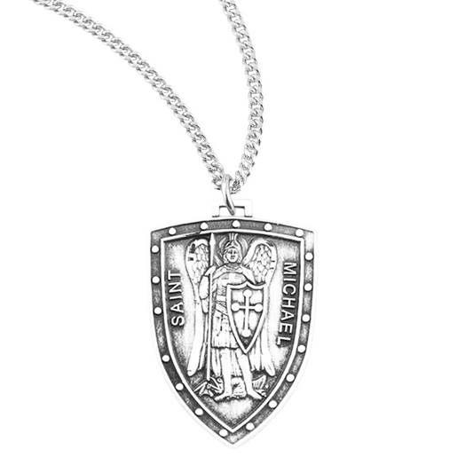 Sterling Silver Med St Michael Shield-, Catholic Gift, Made in USA