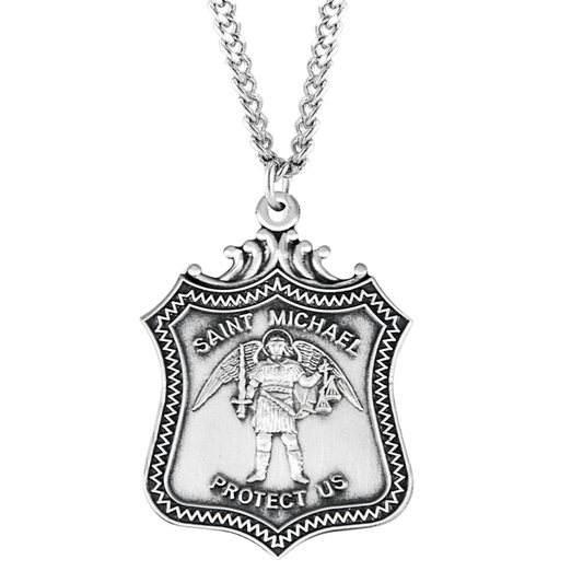 Saint Michael Sterling Silver Shield Medal, Catholic Gift, Made in USA