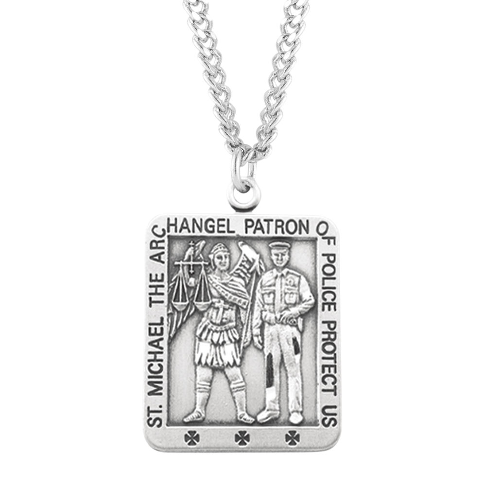 Saint Michael Square Sterling Silver Medal, Catholic Gift, Made in USA