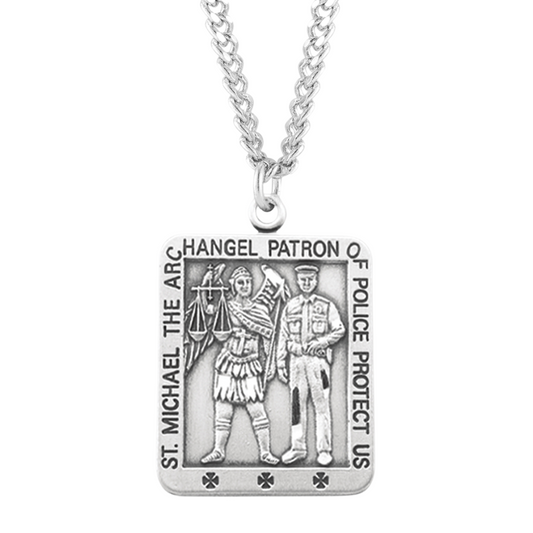 Saint Michael Square Sterling Silver Medal, Catholic Gift, Made in USA