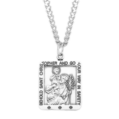 Saint Christopher Square Sterling Silver Medal, Catholic Gift, Made in USA