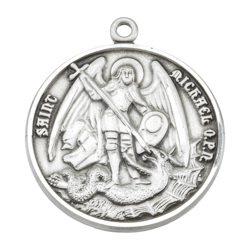 St. Michael Sterling Silver Medal Necklace — 24" Chain, Made in USA, Gift Box