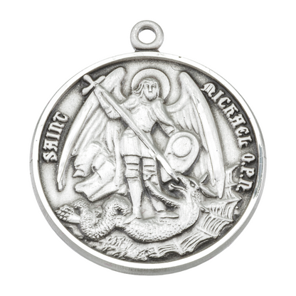 St. Michael Sterling Silver Medal Necklace — 24" Chain, Made in USA, Gift Box