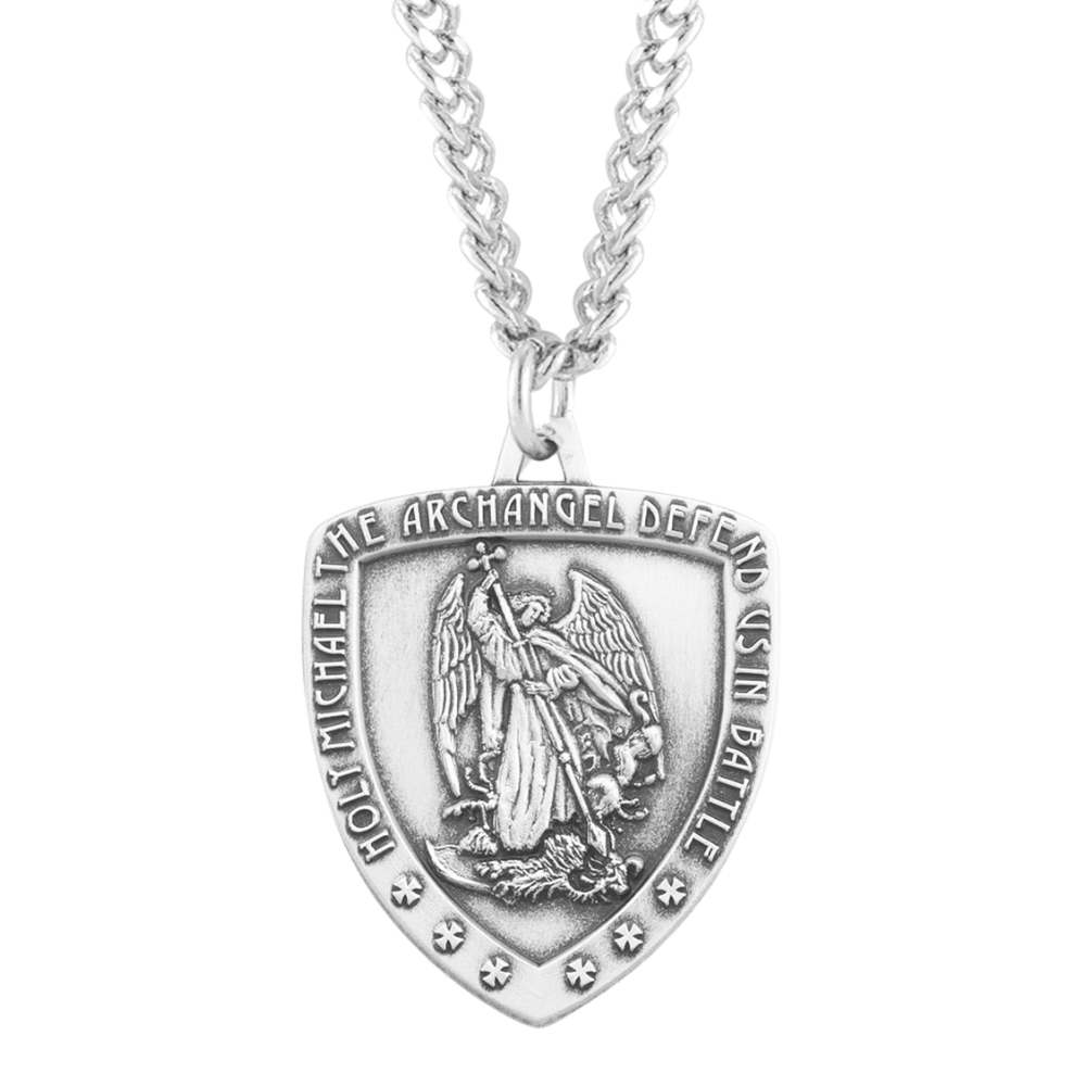 Saint Michael Sterling Silver Shield Medal, Catholic Gift, Made in USA