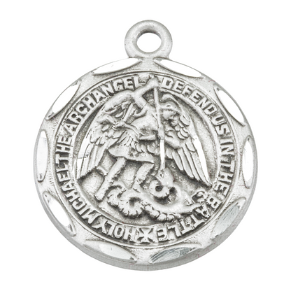 St. Michael Sterling Silver Round Medal Necklace — 18" Chain, Gift Box