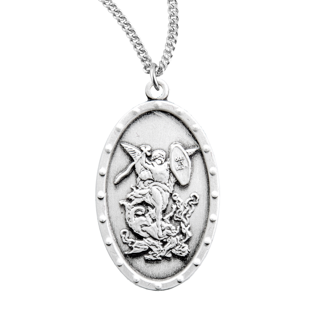 St. Michael the Archangel sterling silver oval shield, Catholic Gift, Made in USA