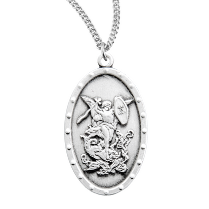 St. Michael the Archangel sterling silver oval shield, Catholic Gift, Made in USA