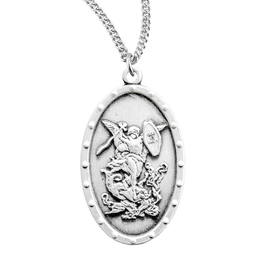 St. Michael the Archangel sterling silver oval shield, Catholic Gift, Made in USA
