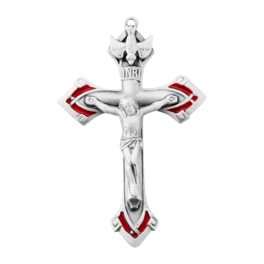 Holy Spirit Crucifix Sterling Silver Pendant — 24" Chain, Gift Box Included
