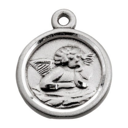 Guardian Angel Sterling Silver Medal Pendant — 18" Gold Plated Chain, USA