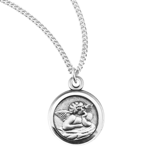 Guardian Angel Round Sterling Silver Medal, Catholic Gift, Made in USA
