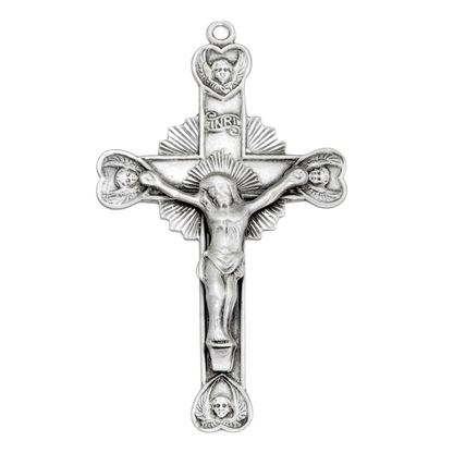 Cherub Design Crucifix Sterling Silver Pendant — 24" Chain, Gift Box Included