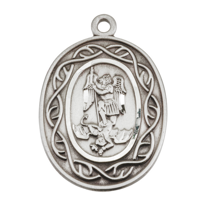St. Michael Sterling Silver Oval Medal Necklace — 24" Chain, Gift Box