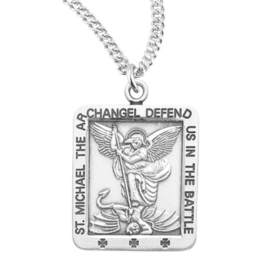 Sterling Silver Small Square St Michael , Catholic Gift, Made in USA