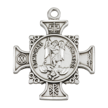 Saint Michael Sterling Silver Maltese Cross Necklace — 18" Chain, Gift Box